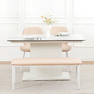 바네스데코 플로니 양면 이태리 포세린 세라믹 투톤벤치+의자 4인용 6인용 식탁 세트